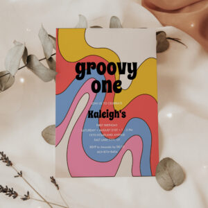 Ultra-Retro Groovy One 70's Style Birthday Invitation