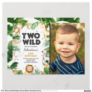 Two Wild 2nd Birthday Party Safari Animals Party Invitation