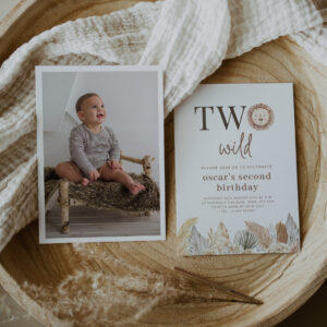 Two Wild Neutral Leaves Photo Birthday Invitation