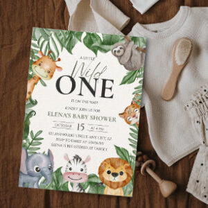 Wild One Safari Animals Boy Baby Shower Invitation