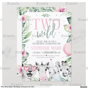 Two Wild Safari Birthday Invitation for Girl