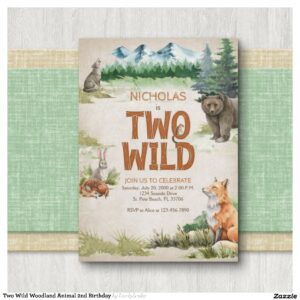 Two Wild Woodland Animal 2nd Birthday Invitation