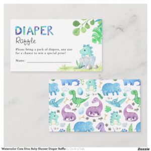 Watercolor Cute Dino Baby Shower Diaper Raffle Enclosure Card