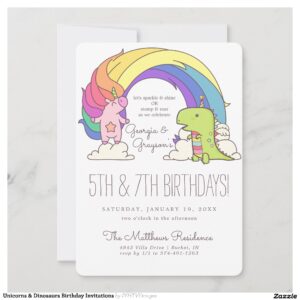 Unicorns & Dinosaurs Birthday Invitations
