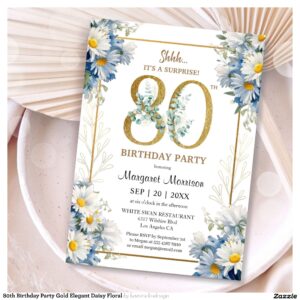 80th Birthday Party Gold Elegant Daisy Floral Invitation