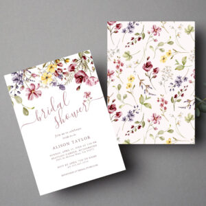 Wildflower Calligraphy Mauve Bridal Shower Invitation
