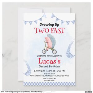 Two Fast wild porcupine bicycle 2nd Birthday Party Invitation