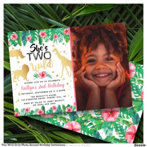 Two Wild Girls Photo Second Birthday Invitations