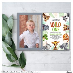 Wild One Photo Jungle Animal Child's 1st Birthday Invitation
