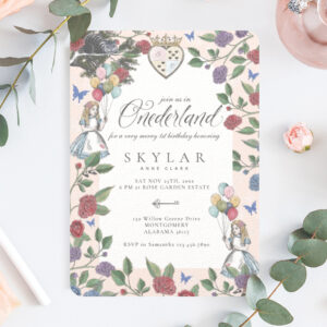 Watercolor Vintage Alice In ONEderland Birthday Invitation