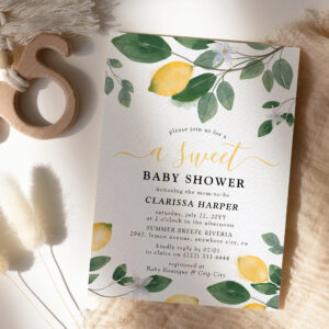 Watercolor Lemon & Greenery Sweet Baby Shower Invitation
