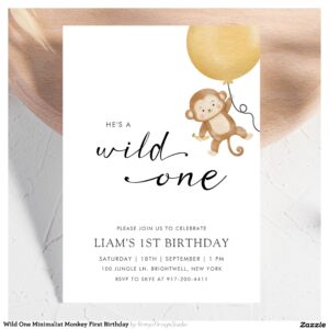 Wild One Minimalist Monkey First Birthday Invitation