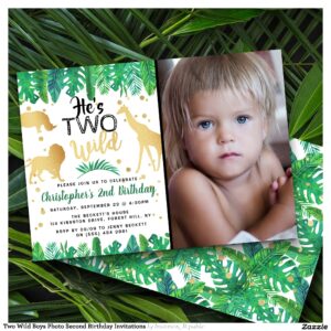Two Wild Boys Photo Second Birthday Invitations