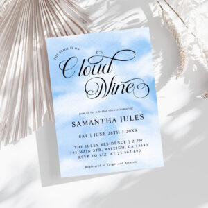 Watercolor Bride Is On Cloud Nine Bridal Shower Invitation