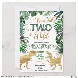 TWO to be WILD Dinosaur Theme Birthday Party Invitation