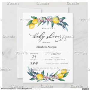 Watercolor Lemons Olives Baby Shower Invitation