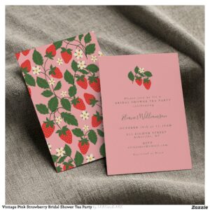 Vintage Pink Strawberry Bridal Shower Tea Party Invitation