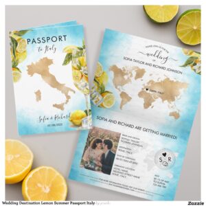 Wedding Destination Lemon Summer Passport Italy Invitation