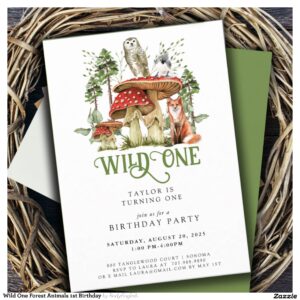 Wild One Forest Animals 1st Birthday Invitation