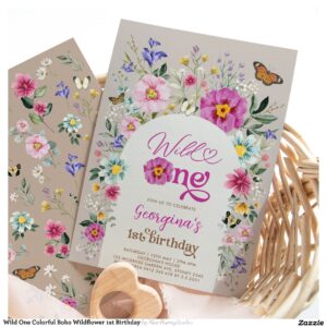 Wild One Colorful Boho Wildflower 1st Birthday Invitation
