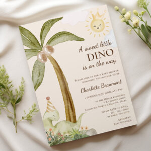 Boho Dinosaur Beige Sweet Little Baby Shower Invitation