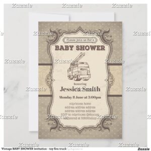 Vintage BABY SHOWER invitation - toy fire truck