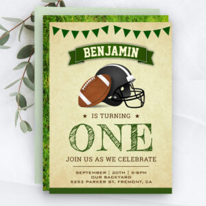 Vintage Sports Football 1st Birthday Party Invitation