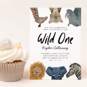 Wild One Safari Theme First Birthday Party Invitation