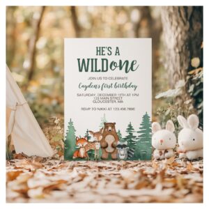 Wild One Woodland Animal First Birthday Invitation