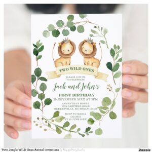 Twin Jungle WILD Ones Animal invitations