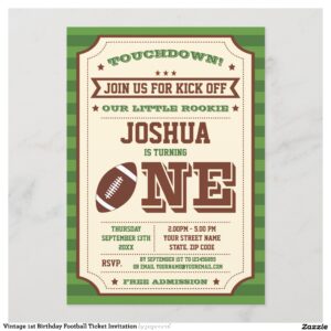 Vintage 1st Birthday Football Ticket Invitation