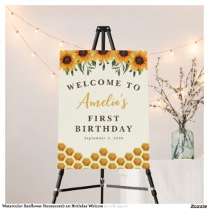 Watercolor Sunflower Honeycomb 1st Birthday Welcom Foam Board