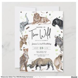 Watercolor Safari Two Wild Birthday Invitation