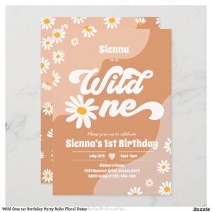 Wild One 1st Birthday Party Boho Floral Daisy Invitation