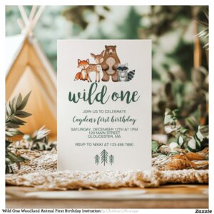 Wild One Woodland Animal First Birthday Invitation