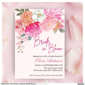 Watercolor Floral Bride in Bloom Bridal Shower Invitation