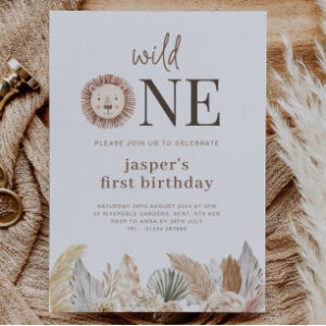 Wild One Lion Photo Invitation