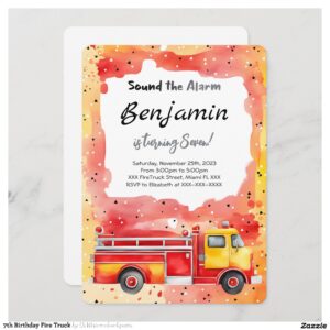 7th Birthday Fire Truck Invitation