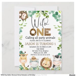 Wild One Safari Animals Party Animals 1st Birthday Invitation