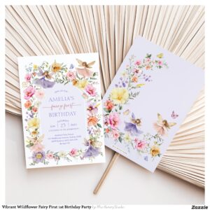 Vibrant Wildflower Fairy First 1st Birthday Party Invitation