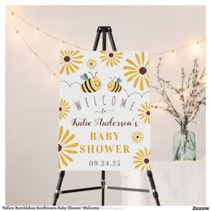 Yellow Bumblebee Sunflowers Baby Shower Welcome Foam Board