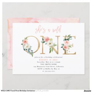 WILD ONE Floral First Birthday Invitation