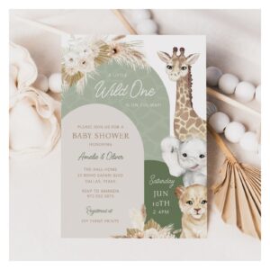 Wild One Tropical Jungle Boho Safari Baby Shower Invitation