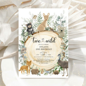 Two Wild Australian Animals Greenery 2nd Birthday Invitation
