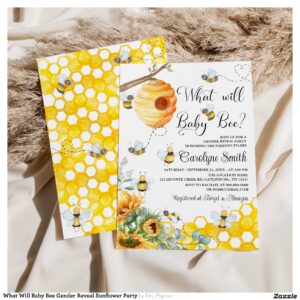 What Will Baby Bee Gender Reveal Sunflower Party Invitation