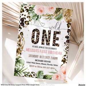 Wild One Birthday Leopard Print Wild Jungle Party Invitation