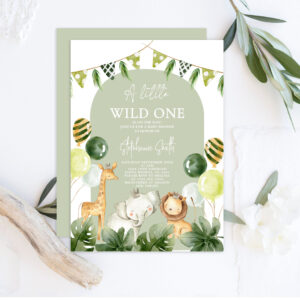 Wild One Safari Jungle Boy Baby Shower Invitation