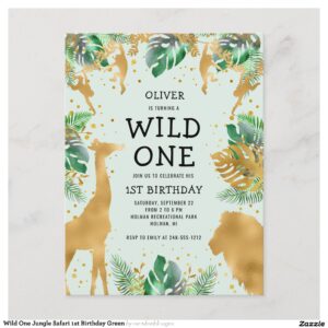 Wild One Jungle Safari 1st Birthday Green Invitation Postcard