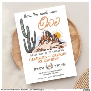 Western Twins How The West Was One 1st Birthday In Invitation