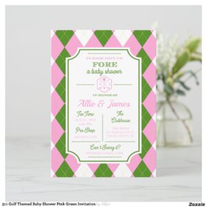 311 Golf Themed Baby Shower Pink Green Invitation